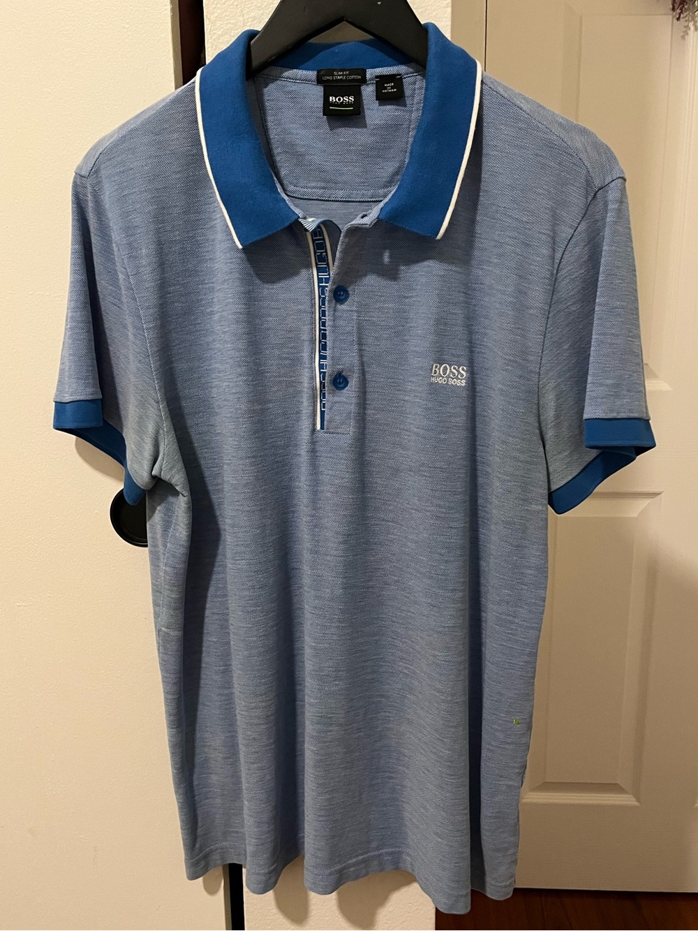 BOSS Slim Fit Light Blue Polo with Royal Blue Trim